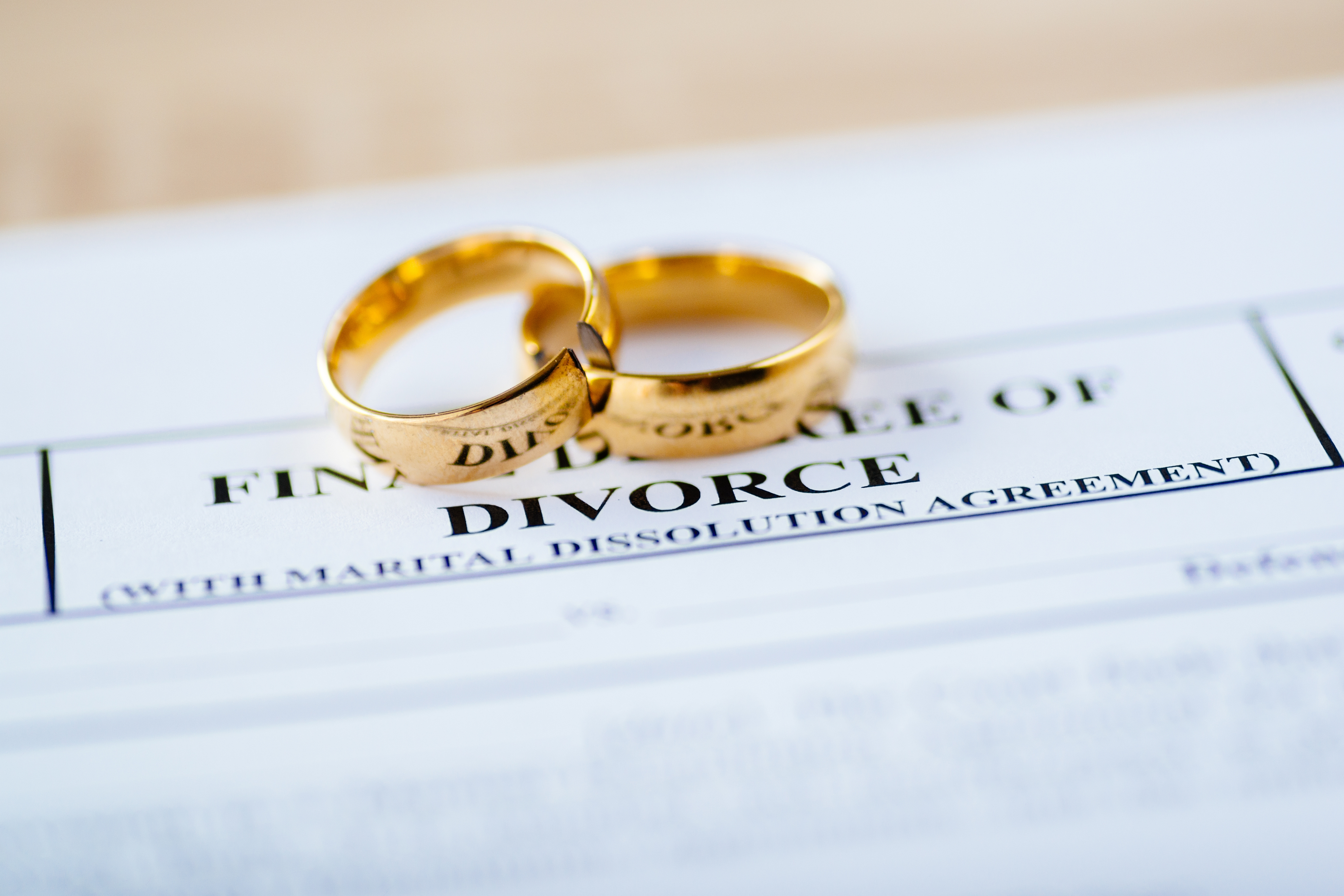 Two rings on a divorce agreement document | Source: Shutterstock