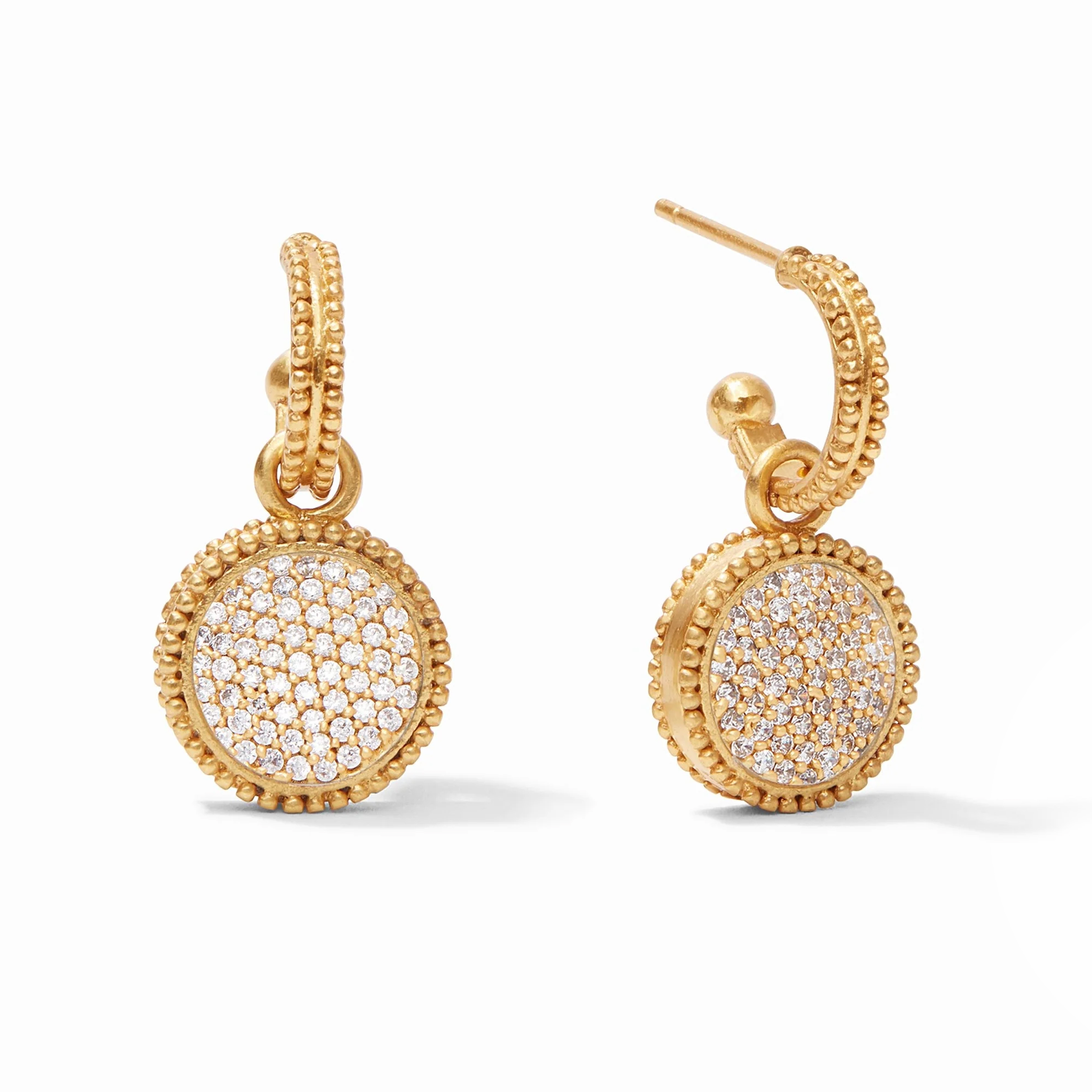 Yellow Gold Plate Pave Cubic Zirconia Gemstone Earrings Isolated on White. | Source: Shutterstock