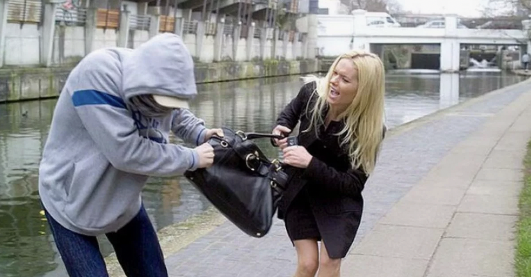 Man is trying to steal woman's bag | Source: Shutterstock